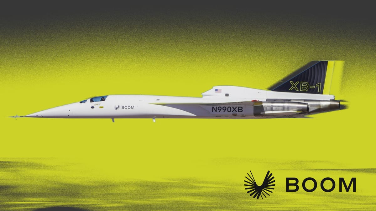 Boom XB-1 supersonic demonstrator aircraft in flight over Mojave